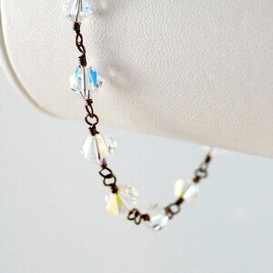 Clear Crystal and Antiqued Brass Wire Wrapped Bracelet